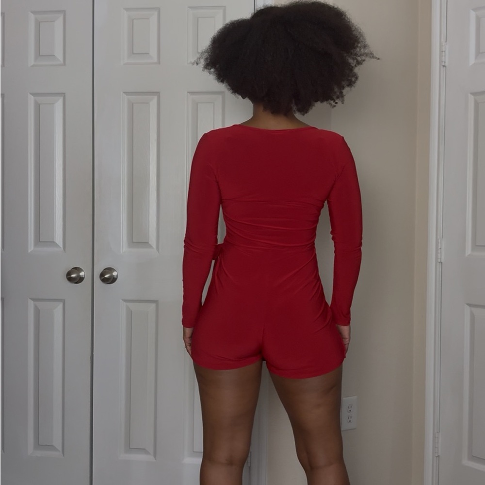 Red Wrap-Style Romper - Picture 3 of 4